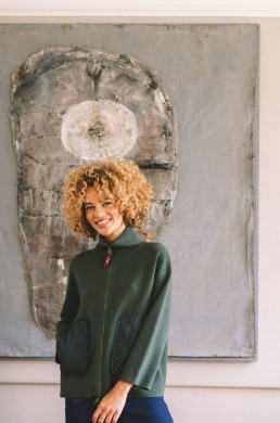 Chaqueta de punto verde con bolsillos acolchados Hongo mujer