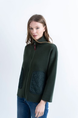 Chaqueta verde Hongo con cuello alto y cremallera