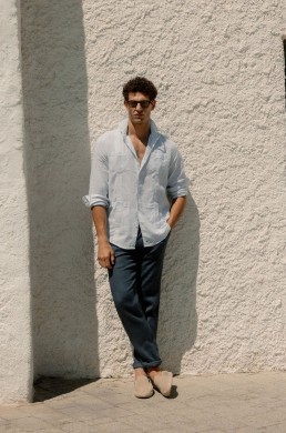 Silbon pantalón chino lino azul índigo