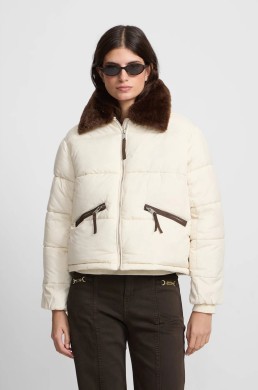Parka acolchada crudo con cuello de pelo Silbon mujer