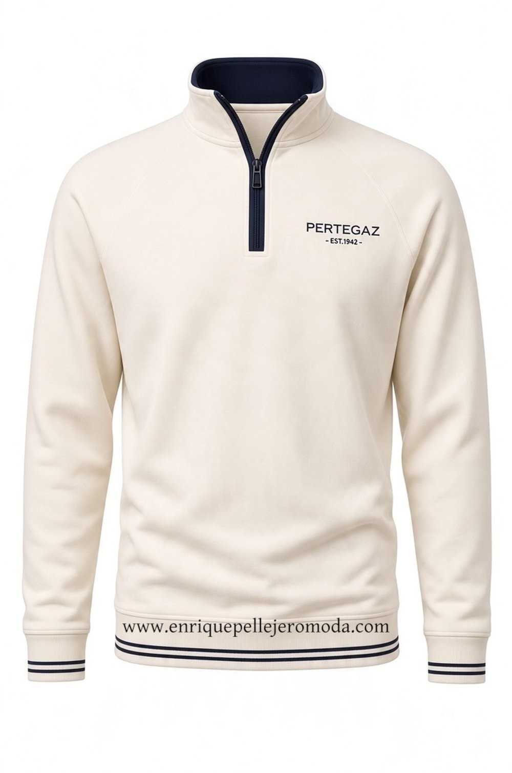 Sudadera cruda Pertegaz con media cremallera