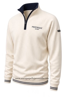 Sudadera Pertegaz cruda con ribetes azul marino
