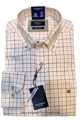 Pertegaz camisa cuadros beige y teja