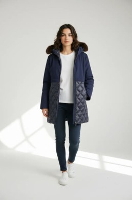 Parka azul marino WNT con guateado y capucha con pelo desmontable