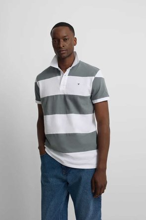 Silbon men´s petrol blue wide-striped polo shirt